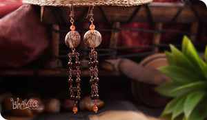 bhavaa Premium Gemstone Jewelry- Earrings. Rustic Elegance Collection, Mark-2 | Gemstones: Snowflake Jasper, Orange South American Topaz Faceted, Brown Rainbow Rhyolite