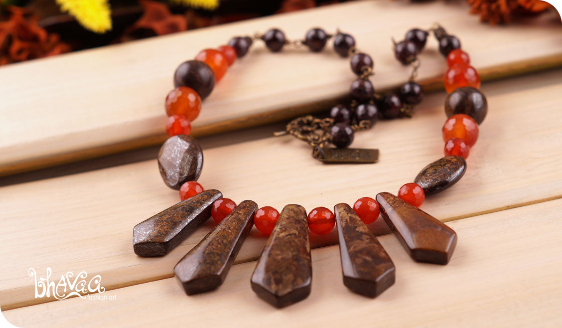 bhavaa Premium Gemstone Jewelry- Necklace. Rustic Elegance Collection, Mark-1 | Gemstones: Brown Bronzite, Bronzite, Garnet, Carnelian 