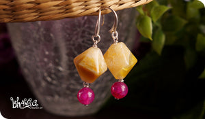 bhavaa Premium Gemstone Jewelry- Earrings. Vivacious Charm Collection, Mark-2 | Gemstones: Pink Fire Crackle Agate, Yellow Fire Crackle Agate