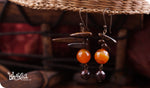 Load image into Gallery viewer, bhavaa Premium Gemstone Jewelry- Earrings. Rustic Elegance Collection, Mark-1 | Gemstones: Orange Agate Faceted, Garnet Faceted, Bronzite
