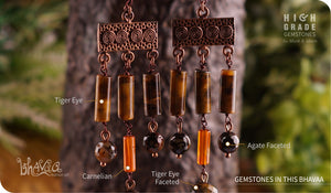 bhavaa Premium Gemstone Jewelry- Earrings. Rustic Elegance Collection, Mark-1 | Gemstones: Tiger Eye Faceted, Tiger Eye, Brown Agate Faceted, Carnelian 