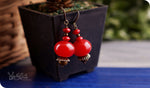 Load image into Gallery viewer, bhavaa Premium Gemstone Jewelry- Earrings. Coy Radiance Collection, Mark-2 | Gemstones: Red Jade, Red Coral
