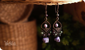 bhavaa Premium Gemstone Jewelry- Earrings. Soothing Vibrancy Collection, Mark-1 | Gemstones: Purple Turquoise, Ruby Zoisite Faceted, Purple Riverstone 