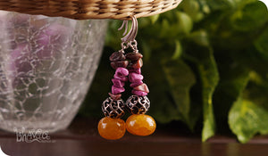 bhavaa Premium Gemstone Jewelry- Earrings. Vivacious Charm Collection, Mark-1 | Gemstones: Rhodochrosite, Pink Magnesite, Yellow Fire Crackle Agate