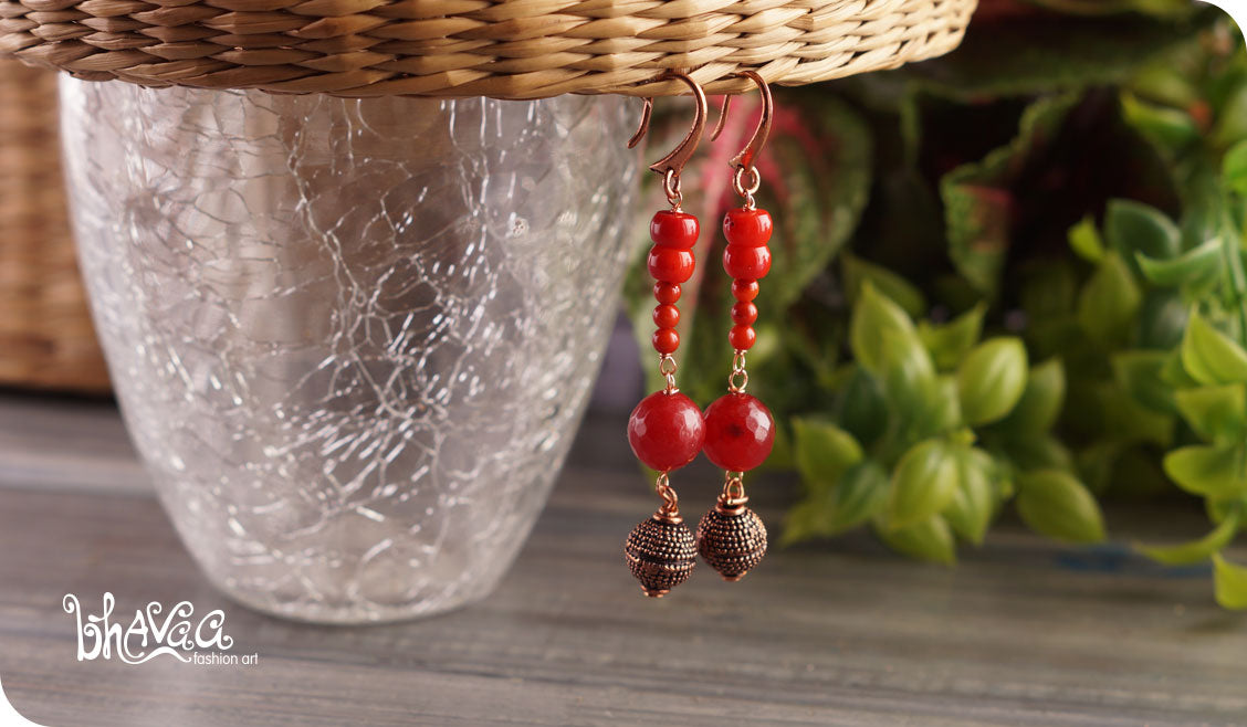 bhavaa Premium Gemstone Jewelry- Earrings. Coy Radiance Collection, Mark-2 | Gemstones: Red Coral, Ruby Faceted 