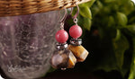 Load image into Gallery viewer, bhavaa Premium Gemstone Jewelry- Earrings. Vivacious Charm Collection, Mark-1 | Gemstones: Pink Jade, Yellow Crazy Lace Agate Faceted
