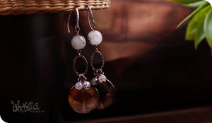 bhavaa Premium Gemstone Jewelry- Earrings. Innate Poise Collection, Mark-1 | Gemstones: Grey Dragon Veins Agate Faceted, Grey Tourmalinated Quartz Faceted, Black Smoky Banded Agate Faceted