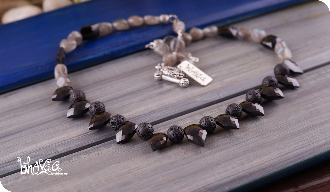 bhavaa Premium Gemstone Jewelry- Necklace. Coy Radiance Collection, Mark-1 | Gemstones: Labradorite, Black Lava, Spinel