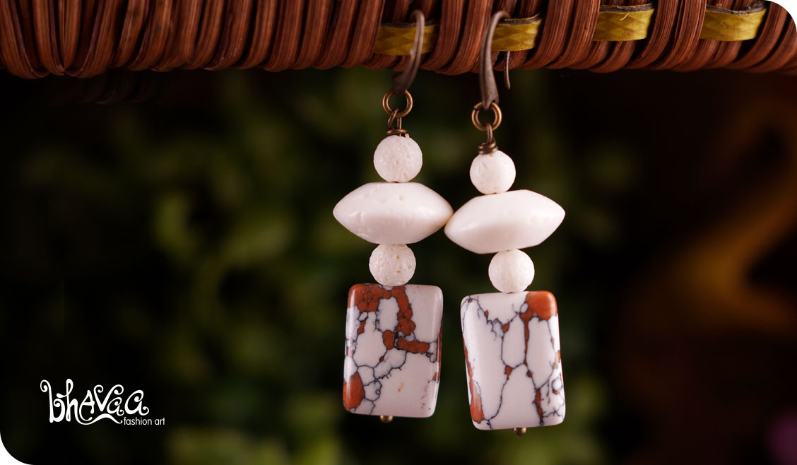 bhavaa Premium Gemstone Jewelry- Earrings. Subtle Lustre Collection, Mark-2 | Gemstones: White Coral, White Turkey Turquoise