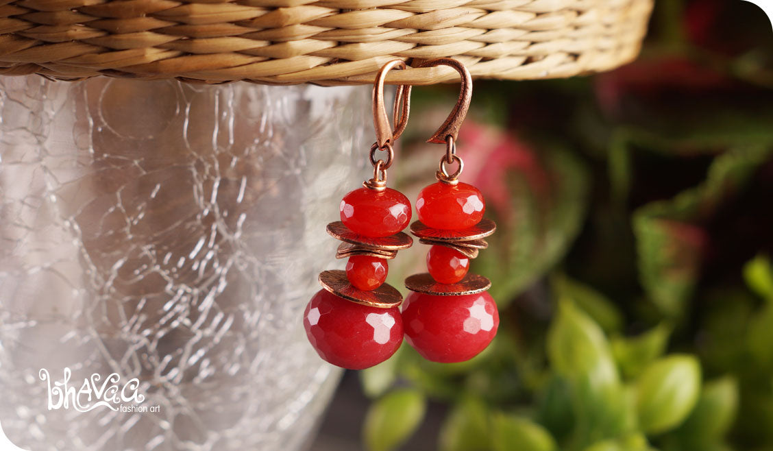 bhavaa Premium Gemstone Jewelry- Earrings. Coy Radiance Collection, Mark-2 | Gemstones: Red Jade, Red Coral Faceted