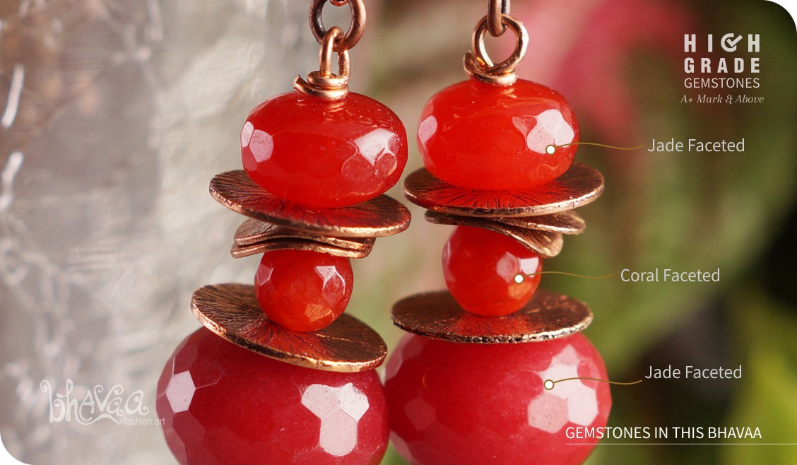 bhavaa Premium Gemstone Jewelry- Earrings. Coy Radiance Collection, Mark-2 | Gemstones: Red Jade, Red Coral Faceted