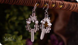 bhavaa Premium Gemstone Jewelry- Earrings. Subtle Lustre Collection, Mark-1 | Gemstones: Frosted Clear Quartz, Crystal Faceted, Clear Quartz Faceted 