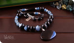 Load image into Gallery viewer, bhavaa Premium Gemstone Jewelry- Necklace. Innate Poise Collection, Mark-1 | Gemstones: Black Druzy Geode Agate, Agate, Brazil Agate Faceted, Grey Brazilian Aquamarine Faceted, Grey Druzy Agate Faceted
