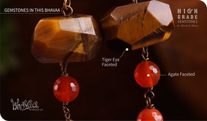 bhavaa Premium Gemstone Jewelry- Earrings. Rustic Elegance Collection, Mark-2 | Gemstones: Tiger Eye Faceted, Orange Agate Faceted