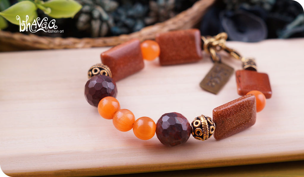 bhavaa Premium Gemstone Jewelry- Bracelet. Rustic Elegance Collection, Mark-2 | Gemstones: Cat's Eye, Goldstone, Morgan Hill Jasper Faceted