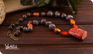 bhavaa Premium Gemstone Jewelry- Necklace. Rustic Elegance Collection, Mark-2 | Gemstones: Orange Fire Agate, Orange Sea Sediment Jasper, Brown Snowflakes Jasper