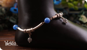 bhavaa Premium Gemstone Jewelry- Anklet. Serene Indulgence Collection, Mark-1 | Gemstones: Blue Agate, Grey Quartz 