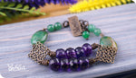 Load image into Gallery viewer, bhavaa Premium Gemstone Jewelry- Bracelet. Soothing Vibrancy Collection, Mark-1 | Gemstones: Amethyst Faceted, Green Jade, Green Agate Faceted
