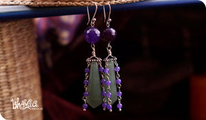 bhavaa Premium Gemstone Jewelry- Earrings. Soothing Vibrancy Collection, Mark-1 | Gemstones: Aventurine, Lavender Jade, Purple Agate Faceted