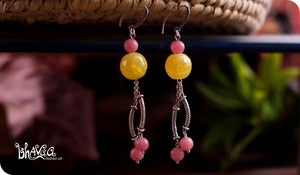 bhavaa Premium Gemstone Jewelry- Earrings. Vivacious Charm Collection, Mark-1 | Gemstones: Pink Morganite, Yellow Fire Crackle Agate Faceted