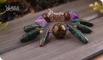 Load image into Gallery viewer, bhavaa Premium Gemstone Jewelry- Bracelet. Products Soothing Vibrancy Collection, Mark-1 | Gemstones: Purple Agate, Jade, Green Fire Agate, Green Dragon Veins Agate, Green Sea Sediment Jasper
