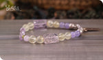 Load image into Gallery viewer, bhavaa Premium Gemstone Jewelry- Bracelet. Soothing Vibrancy Collection, Mark-1 | Gemstones: Prehnite Faceted, Peridot, Purple Jade, Purple Ice Flake Quartz Faceted
