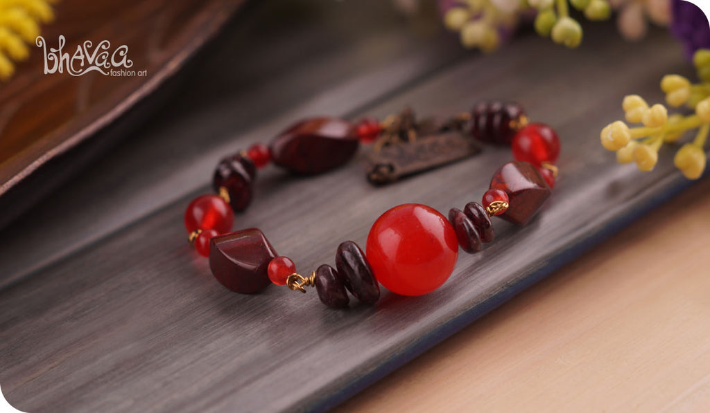 bhavaa Premium Gemstone Jewelry- Bracelet. Coy Radiance Collection, Mark-1 | Gemstones: Red Jade, Garnet, Ruby, Red Morgan Hill Jasper