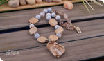 Load image into Gallery viewer, bhavaa Premium Gemstone Jewelry- Necklace. Serene Indulgence Collection, Mark-1 | Gemstones: Grey Agate Faceted, Grey Imperial Jasper, Blue Agate Faceted, Grey Agate
