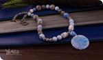 Load image into Gallery viewer, bhavaa Premium Gemstone Jewelry- Necklace. Serene Indulgence Collection, Mark-1 | Gemstones: Grey Map Jasper, Grey Crab Fire Crackle Agate Faceted, Blue Crab Fire Crackle Agate Faceted, Blue Jade Faceted, Blue Fire Crackle Agate
