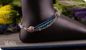 bhavaa Premium Gemstone Jewelry- Anklet. Serene Indulgence Collection, Mark-1 | Gemstones: Grey Brazilian Aquamarine Faceted, Apatite, Labradorite, Blue Turquoise, Blue Jade