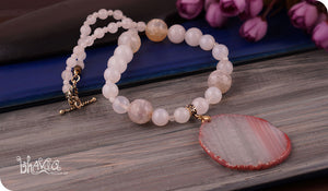 bhavaa Premium Gemstone Jewelry- Necklace. Subtle Luster Collection, Mark-1 | Gemstones: White Druzy Geode Agate, White Fire Crackle Agate Faceted, White Agate, Jade