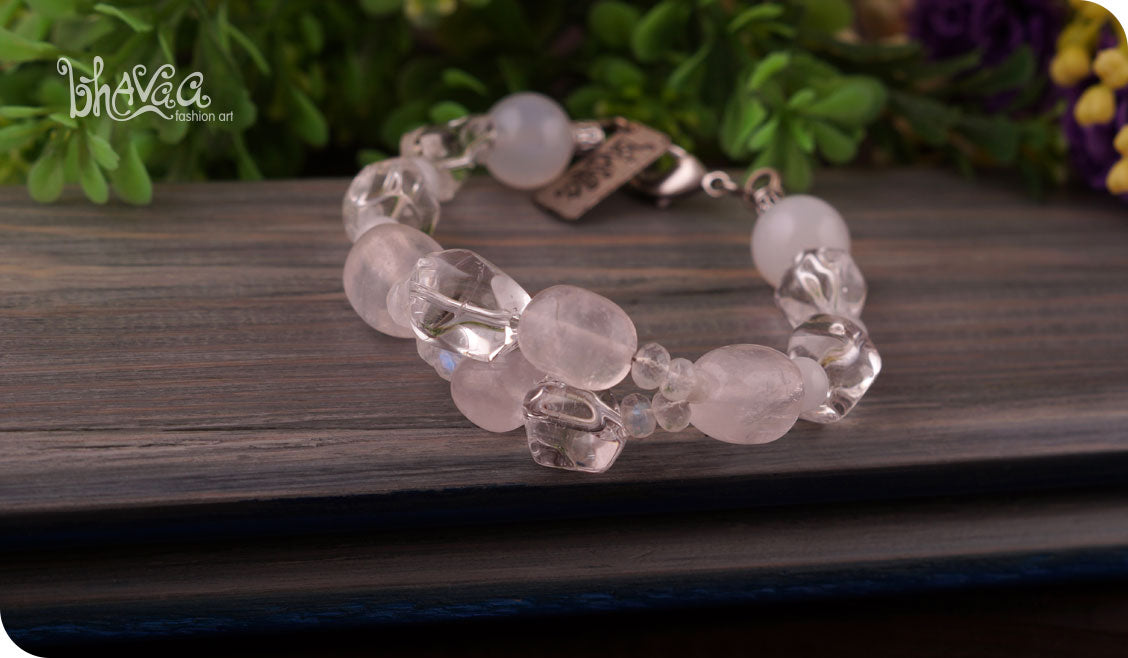 bhavaa Premium Gemstone Jewelry- Bracelet. Subtle Luster Collection, Mark-1 | Gemstones: White Rock Quartz, White Agate, White Rose Quartz, White Moonstone Faceted, Moonstone