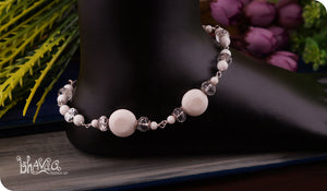 bhavaa Premium Gemstone Jewelry- Anklet. Subtle Luster Collection, Mark-1 | Gemstones: White Coral, White Jade, Crystal, Alabaster