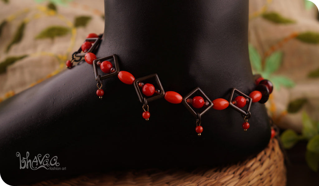 bhavaa Premium Gemstone Jewelry- Anklet. Coy Radiance Collection, Mark-1 | Gemstones: Coral, Ruby, Garnet