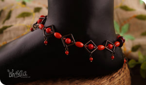 bhavaa Premium Gemstone Jewelry- Anklet. Coy Radiance Collection, Mark-1 | Gemstones: Coral, Ruby, Garnet