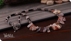 bhavaa Premium Gemstone Jewelry- Necklace. Innate Poise Collection, Mark-2 | Gemstones: Grey Botswana Agate, Agate Faceted, Grey Cloudy Quartz, Black Agate, Onyx Agate, Black Rutilated Quartz Faceted