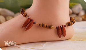 bhavaa Premium Gemstone Jewelry- Anklet. Rustic Elegance Collection, Mark-1 | Gemstones: Bruneau Jasper, Brown Turquoise, Tiger Eye Faceted, Brown Garnet Faceted