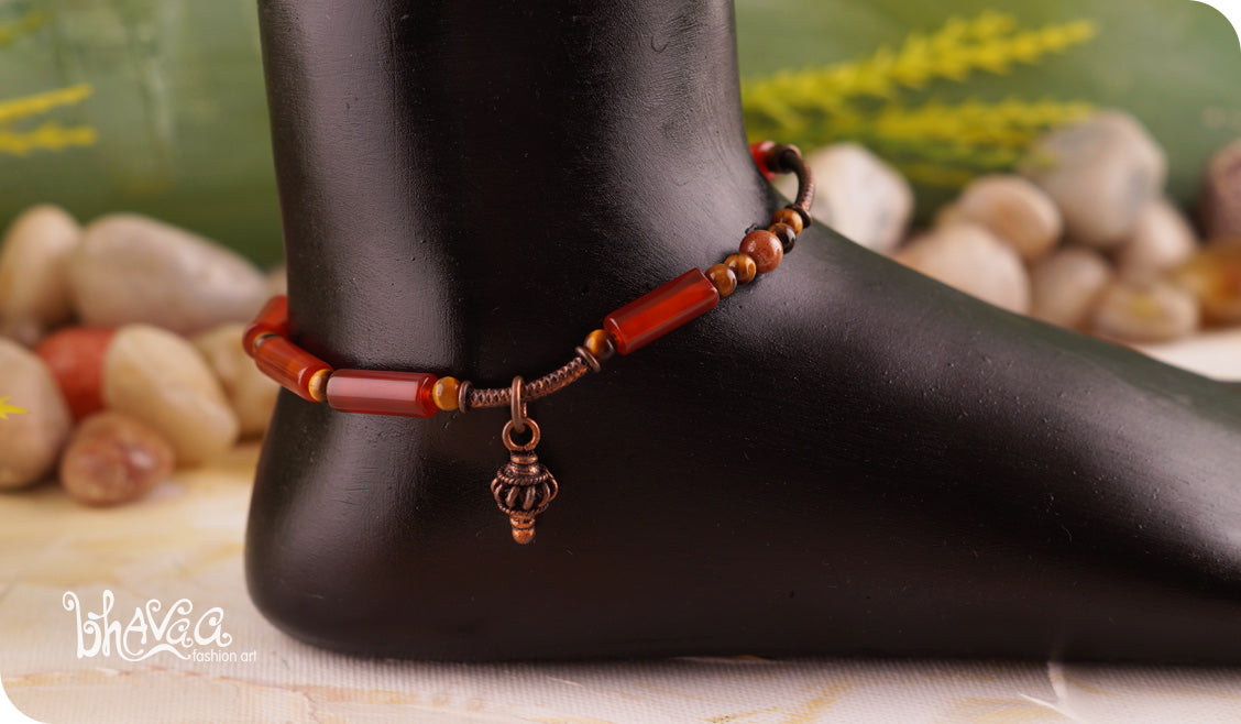 bhavaa Premium Gemstone Jewelry- Anklet. Rustic Elegance Collection, Mark-1 | Gemstones: Agate, Tiger Eye, Brown Bruneau Jasper