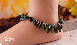 bhavaa Premium Gemstone Jewelry- Anklet. Soothing Vibrancy Collection, Mark-1 | Gemstones: Green Ruby Zoisite Faceted, Purple Jade Faceted, Green Jade Faceted, Lavender Jade, Green Zoisite, Purple Agate Faceted