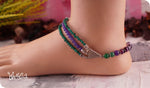 Load image into Gallery viewer, bhavaa Premium Gemstone Jewelry- Anklet. Soothing Vibrancy Collection, Mark-1 | Gemstones: Green Jade Faceted, Purple Dragon Veins Agate, Purple Jade, Green Onyx Faceted
