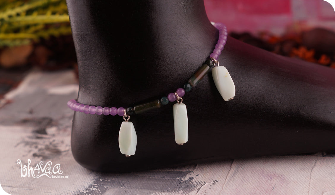 bhavaa Premium Gemstone Jewelry- Anklet. Soothing Vibrancy Collection, Mark-1 | Gemstones: Green Opal, Lavender Jade, Green Onyx Faceted, Moss Agate