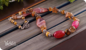 bhavaa Premium Gemstone Jewelry- Necklace. Vivacious Charm Collection, Mark-1 | Gemstones: Pink Banded Agate, Pink Agate Faceted, Cherry Quartz Faceted, Tiger Eye, Citrine