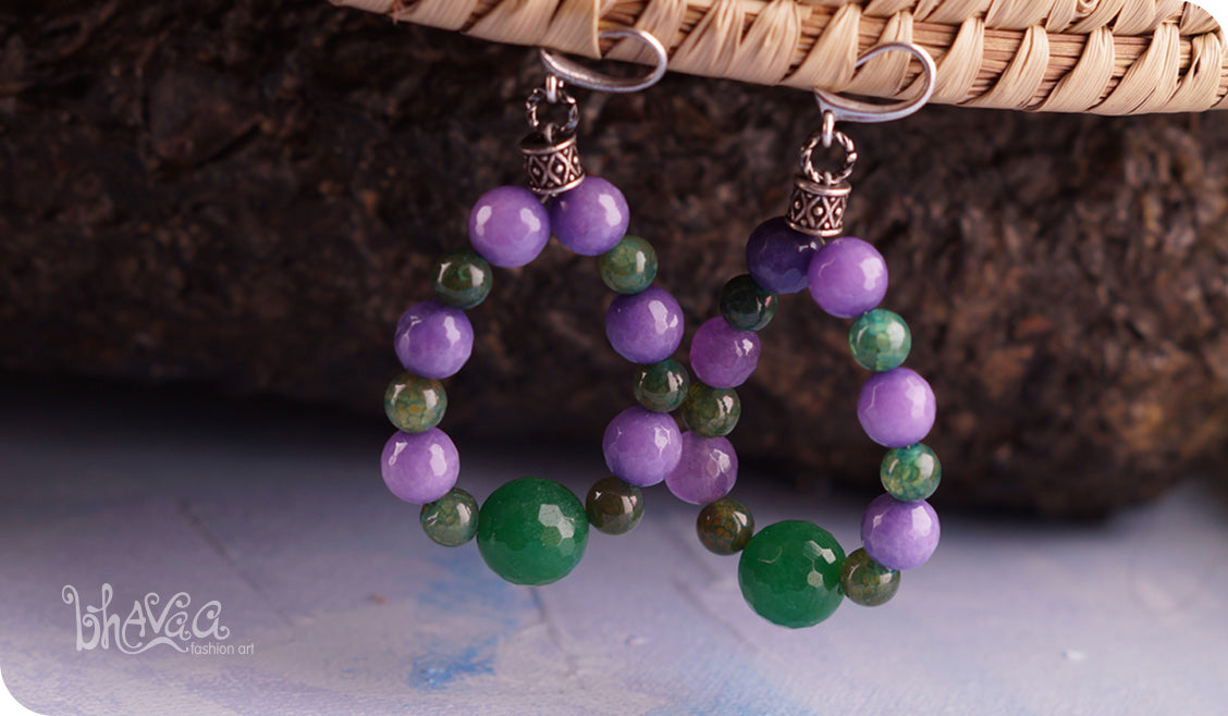 bhavaa Premium Gemstone Jewelry- Earrings. Soothing Vibrancy Collection, Mark-1 | Gemstones: Green Jade Faceted, Lavender Jade Faceted, Emerald