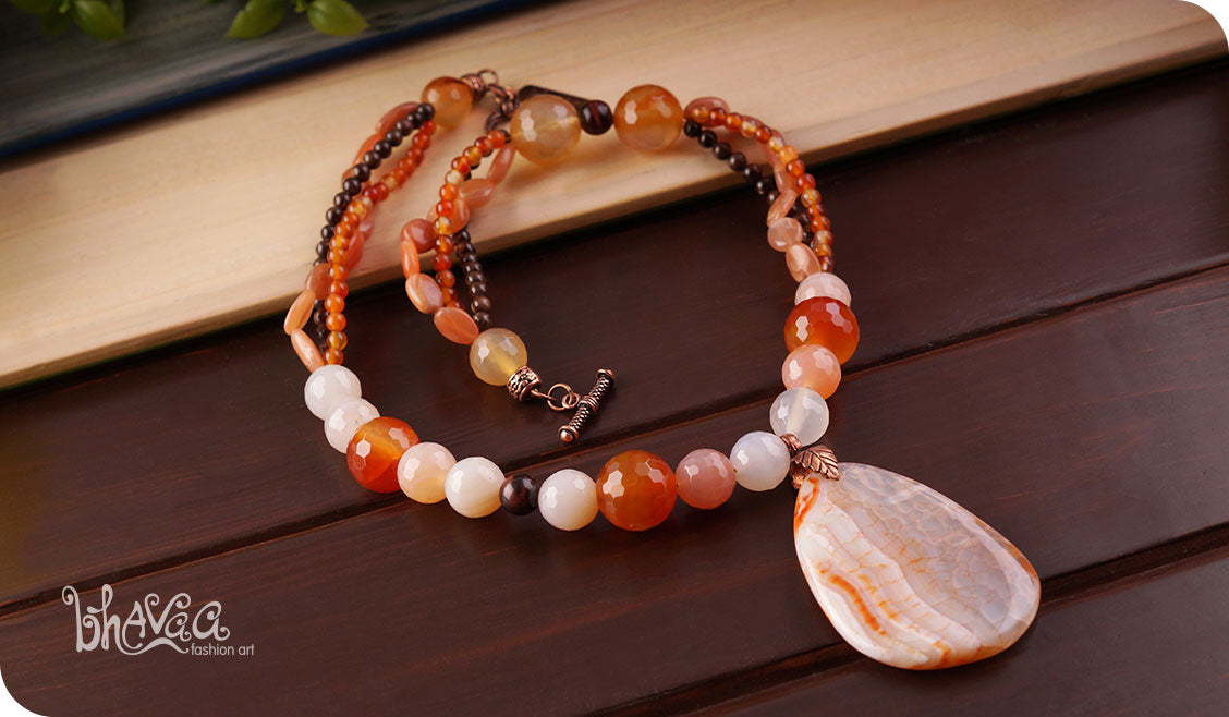 bhavaa Premium Gemstone Jewelry- Necklace. Rustic Elegance Collection, Mark-1 | Gemstones: Orange Dragon Veins Agate, Orange Agate, Carnelian Faceted ,Orange Moonstone, Carnelian, Tiger Eye