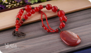 bhavaa Premium Gemstone Jewelry- Necklace. Coy Radiance Collection, Mark-1 | Gemstones: Red Dragon Veins Agate, Red Jade Faceted, Red Coral