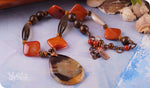 Load image into Gallery viewer, bhavaa Premium Gemstone Jewelry- Necklace. Rustic Elegance Collection, Mark-1 | Gemstones: Brown Druzy Geode Agate, Brown Smoky Quartz, Brown Dragon Veins Agate, Brown Snowflake Jasper, Brown Yellow Tiger Eye, Carnelian, Agate
