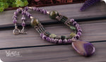 Load image into Gallery viewer, bhavaa Premium Gemstone Jewelry- Necklace. Soothing Vibrancy Collection, Mark-1 | Gemstones: Moss Agate, Green Snowflake Jasper, Green Zoisite, Dragon Veins Agate, Purple Druzy Geode Agate, Amethyst
